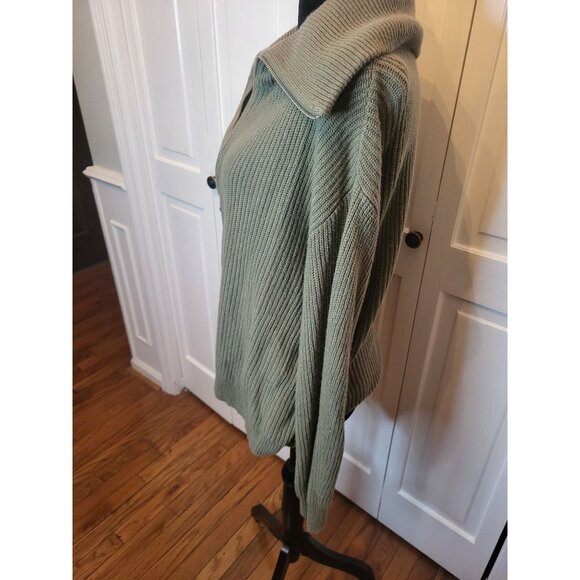 Talbots Olive Green Ribbed Half Zip Sweater Wide Collar M Preppy Minimal Modest - Picture 6 of 8